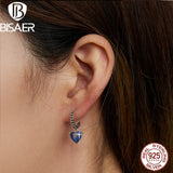 925 Silver Heart Chain Stud Earrings Platinum Plated Glass Ear Party Jewelry