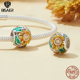 925 Silver Sunflower Charm Bead Flower Pendant Safety Chain for Women Bracelet