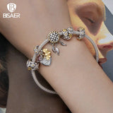925 Silver Sunflower Dream Charm Bead Daisy Pendant Safety Chain Bracelet