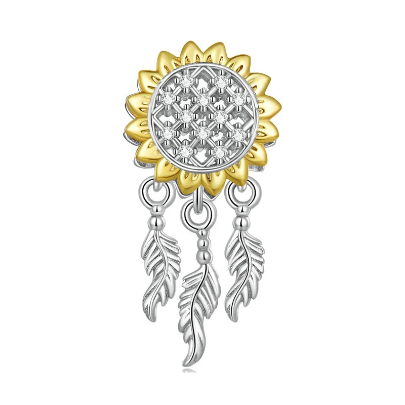 925 Silver Sunflower Dream Charm Bead Daisy Pendant Safety Chain Bracelet