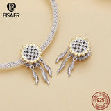 925 Silver Sunflower Dream Charm Bead Daisy Pendant Safety Chain Bracelet