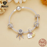 925 Silver Sunflower Dream Charm Bead Daisy Pendant Safety Chain Bracelet