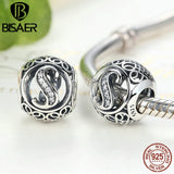 925 Silver A to T Clear CZ Alphabet Round Beads Charm Bracelets