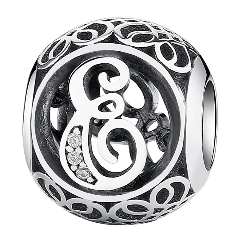 925 Silver A to T Clear CZ Alphabet Round Beads Charm Bracelets