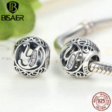 925 Silver A to T Clear CZ Alphabet Round Beads Charm Bracelets