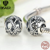 925 Silver A to T Clear CZ Alphabet Round Beads Charm Bracelets