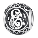 925 Silver A to T Clear CZ Alphabet Round Beads Charm Bracelets