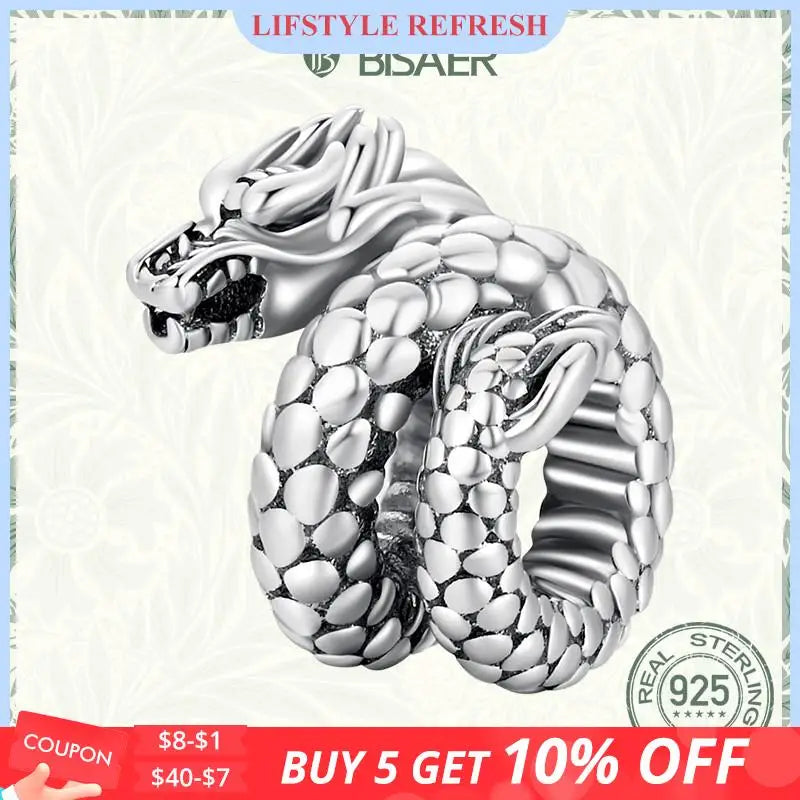 925 Silver Dragon Charms Bead Women DIY Bracelets Necklaces EFC546