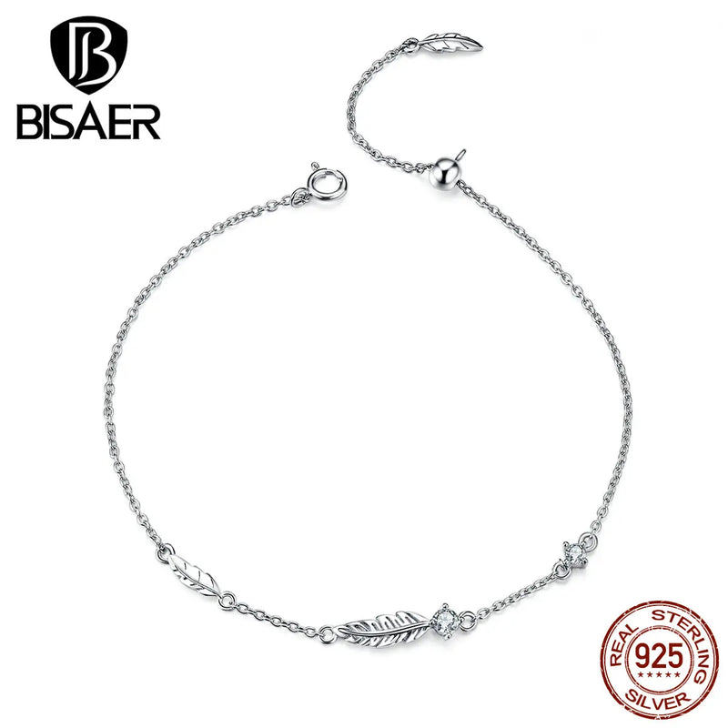925 Silver Vintage Feathers Bracelet Chain Link Platinum Plated for Women
