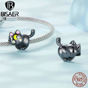 925 Silver Moon&Cat Charm Pendants Bead Halloween Party DIY Bracelet 