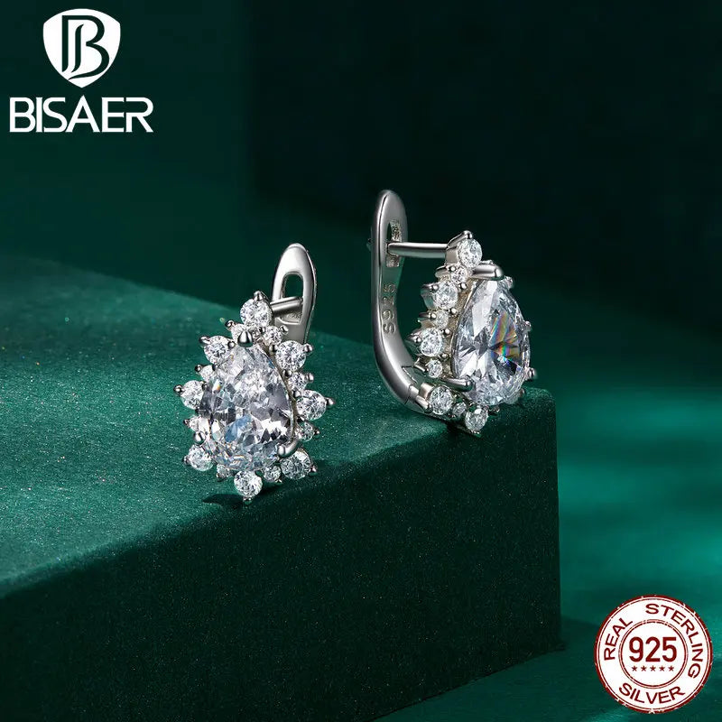 925 Silver Water-Drop Zircon Stud Earrings for Women