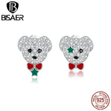 Sterling Silver Bear Zircon Stud Earrings for Women