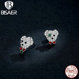 Sterling Silver Bear Zircon Stud Earrings for Women