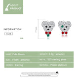 Sterling Silver Bear Zircon Stud Earrings for Women