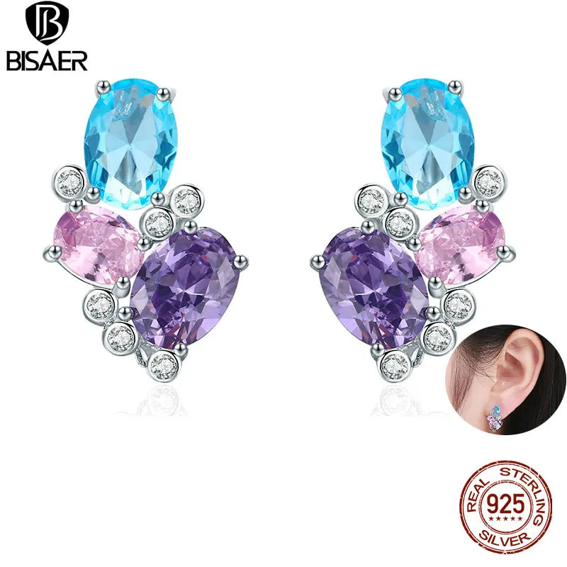 925 Silver Geometric Stud Earrings Women's Jewelry