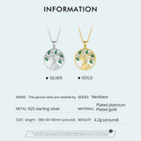 925 Silver Tree Of Life Pendant Necklace Green & Zircon Chain