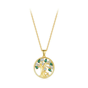 925 Silver Tree Of Life Pendant Necklace Green & Zircon Chain