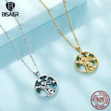925 Silver Tree Of Life Pendant Necklace Green & Zircon Chain