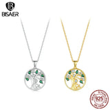 925 Silver Tree Of Life Pendant Necklace Green & Zircon Chain