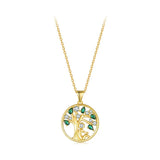 925 Silver Tree Of Life Pendant Necklace Green & Zircon Chain
