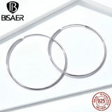 925 Sterling Silver Big Circle Women Stud Earrings ECE598