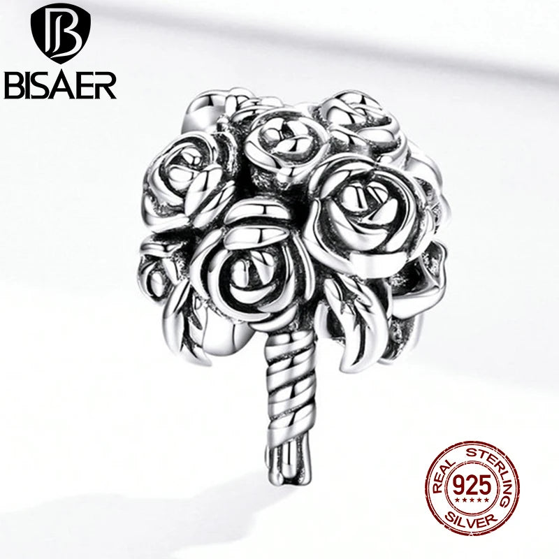 925 Sterling Silver Bridal Bouquet Flower Charm Pendant