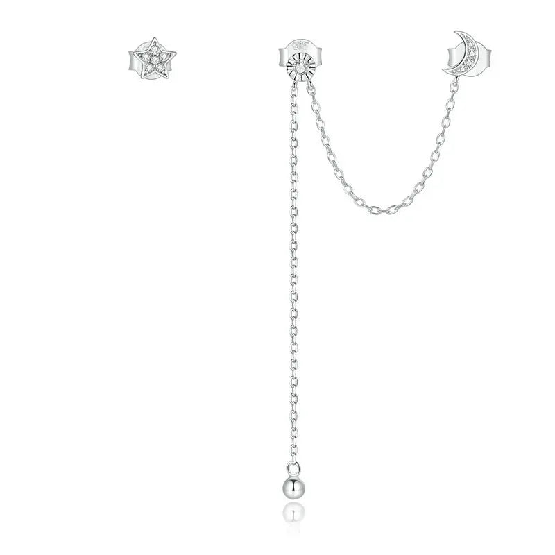 925 Silver Stars Tassel Stud Earrings EFE431
