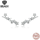 925 Sterling Silver Stars & Moon Stud Earrings with Zircon