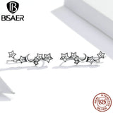 925 Sterling Silver Stars & Moon Stud Earrings with Zircon
