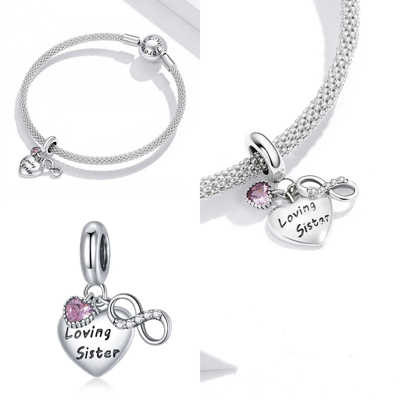925 Sterling Silver Heart CZ Beads Pendant for Women