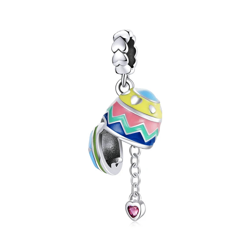 925 Silver Lucky Eggs Rabbit Robot Pendant Beads DIY Jewelry