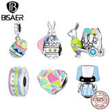 925 Silver Lucky Eggs Rabbit Robot Pendant Beads DIY Jewelry
