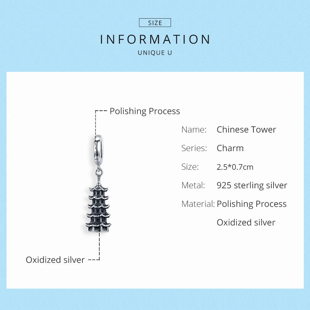Chinese Tower Charms 925 Silver Jewelry ECC1544