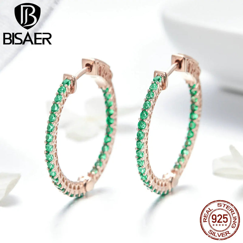 925 Silver Green CZ Circle Stud Earrings Wedding Jewelry