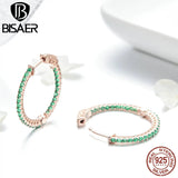 925 Silver Green CZ Circle Stud Earrings Wedding Jewelry