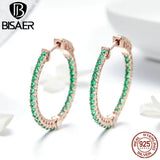 925 Silver Green CZ Circle Stud Earrings Wedding Jewelry
