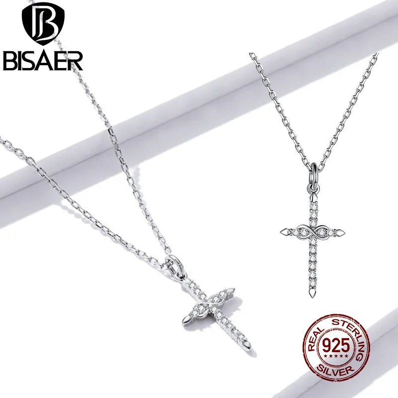 925 Silver Cross Necklace Zircon Chain Infinity Love