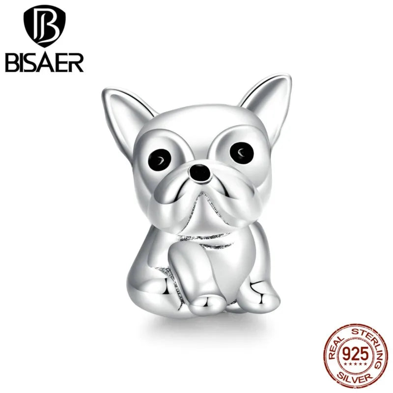 925 Silver Bulldog Puppy Bead Pendant for Jewelry