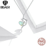 Dolphin Heart Necklace 925 Sterling Silver Zircon Chain Link Adjustable ECN412