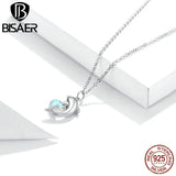 Dolphin Heart Necklace 925 Sterling Silver Zircon Chain Link Adjustable ECN412