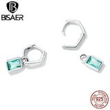 925 Silver Green Zircon Square Ear Buckles for Women EFE613