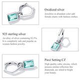 925 Silver Green Zircon Square Ear Buckles for Women EFE613