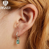 925 Silver Green Zircon Square Ear Buckles for Women EFE613