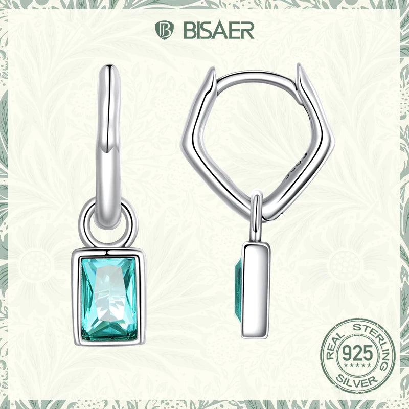 925 Silver Green Zircon Square Ear Buckles for Women EFE613