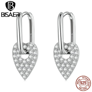 925 Silver Heart Square Earrings Zircon Studs Wedding Jewelry