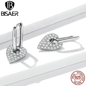 925 Silver Heart Square Earrings Zircon Studs Wedding Jewelry