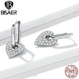 925 Silver Heart Square Earrings Zircon Studs Wedding Jewelry