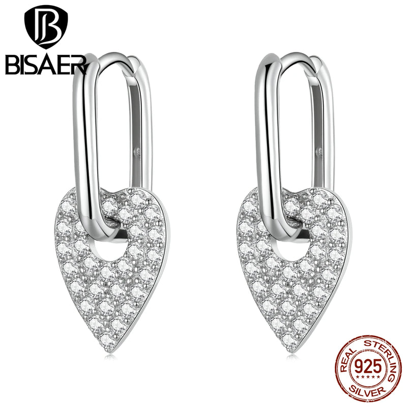 925 Silver Heart Square Earrings Zircon Studs Wedding Jewelry