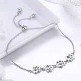 925 Sterling Silver Pet Paw Bracelet Platinum Plated Adjustable Chain