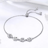925 Sterling Silver Pet Paw Bracelet Platinum Plated Adjustable Chain
